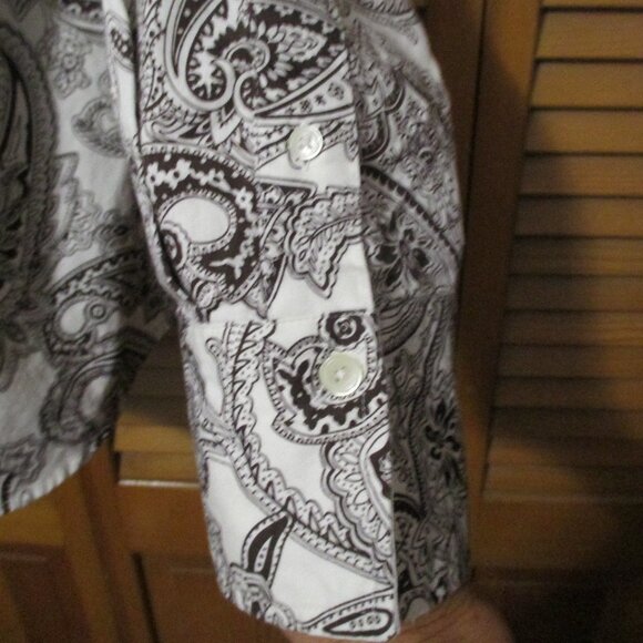 Jones New York top long sleeve button down brown and cream cotton blouse size 2x - Picture 5 of 8